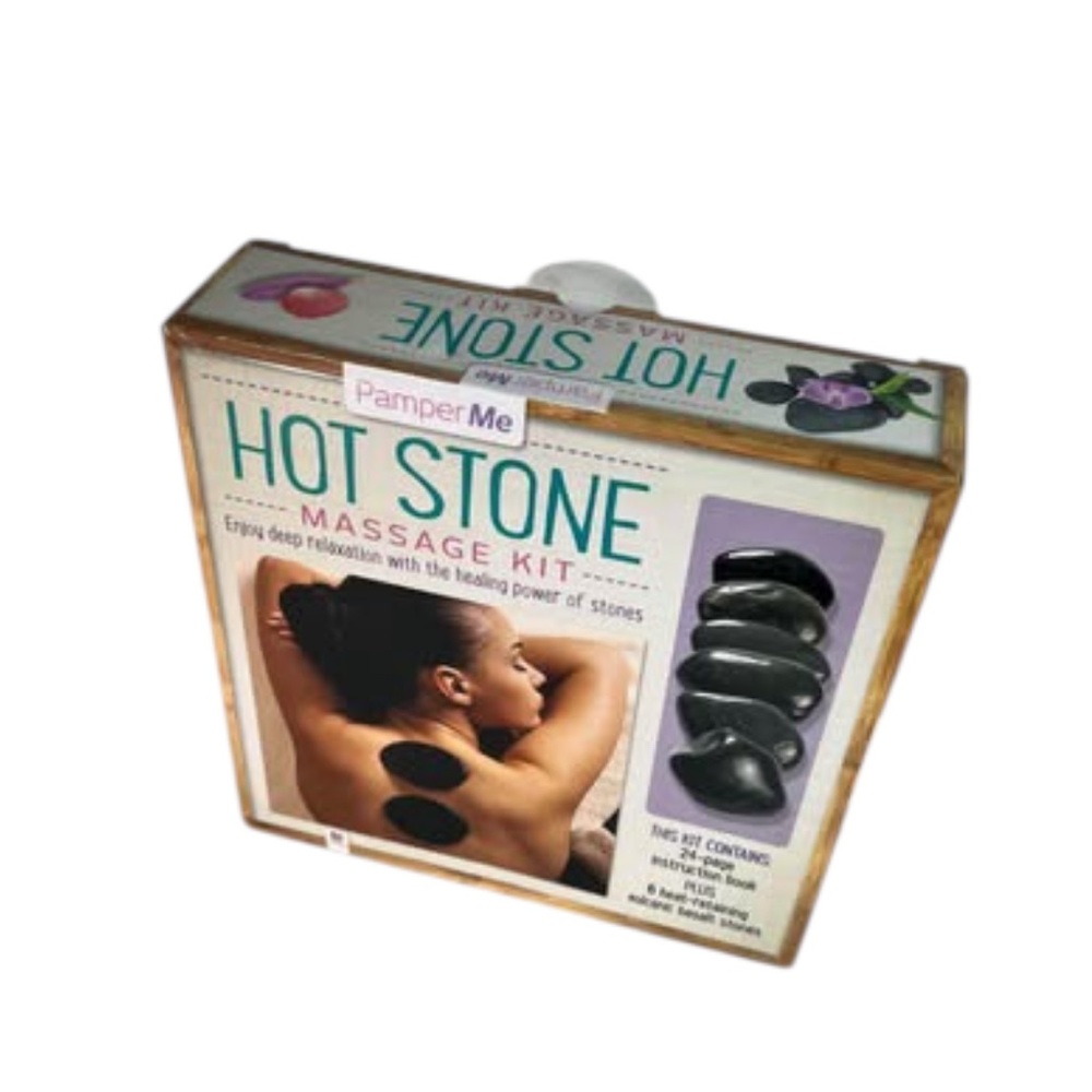 Pamper Me Hot Stone Massage Therapy Kit w/ book And 6 Volcanic Basalt Stones NIB